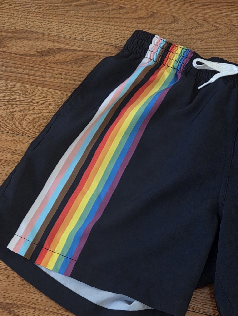 Chubbies Lined Swim Trunks Midnight Black Rainbow Stipes Men's Large Inseam 5.5" - Picture 2 of 9